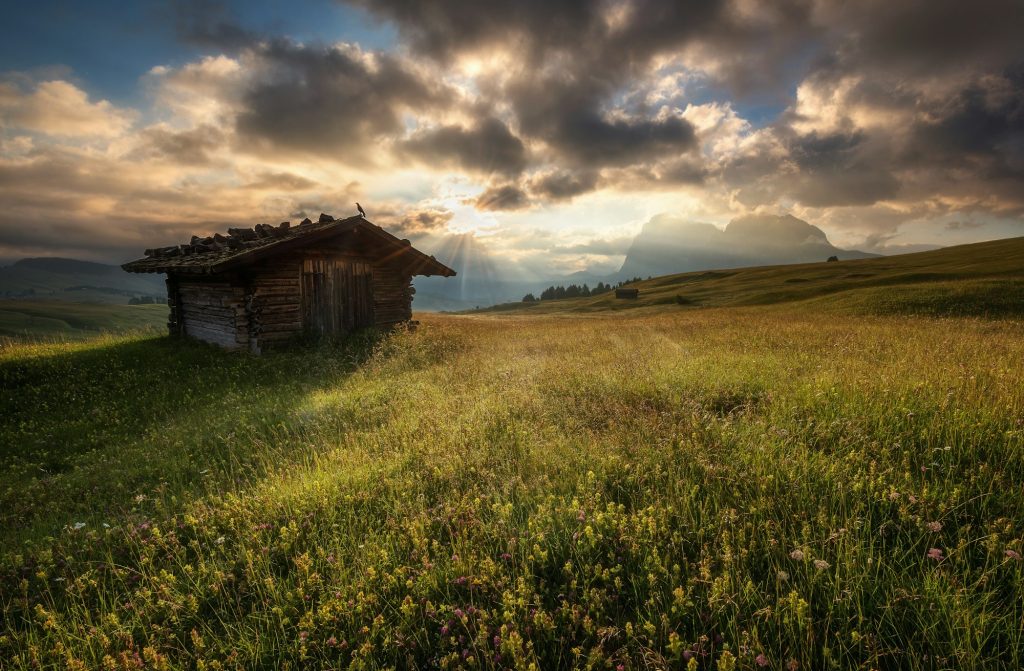 Beautiful day in the Dolomites mountain landscape