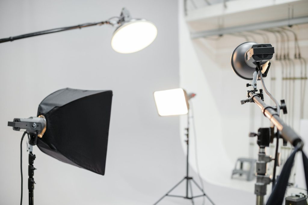 Empty studio with photography lighting