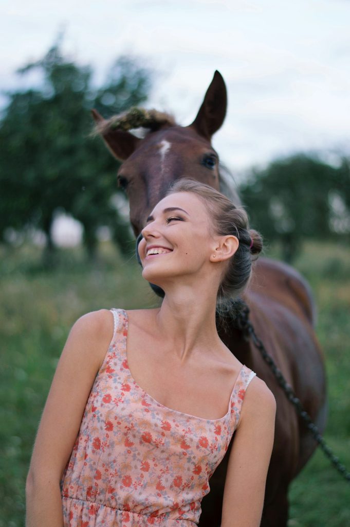 girl. horse. animal. nature. emotions. happy people