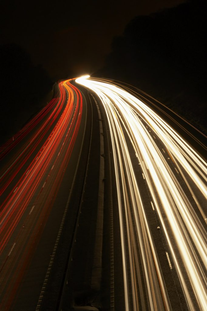 Headlights And Tail Lights On A Motorway At Night