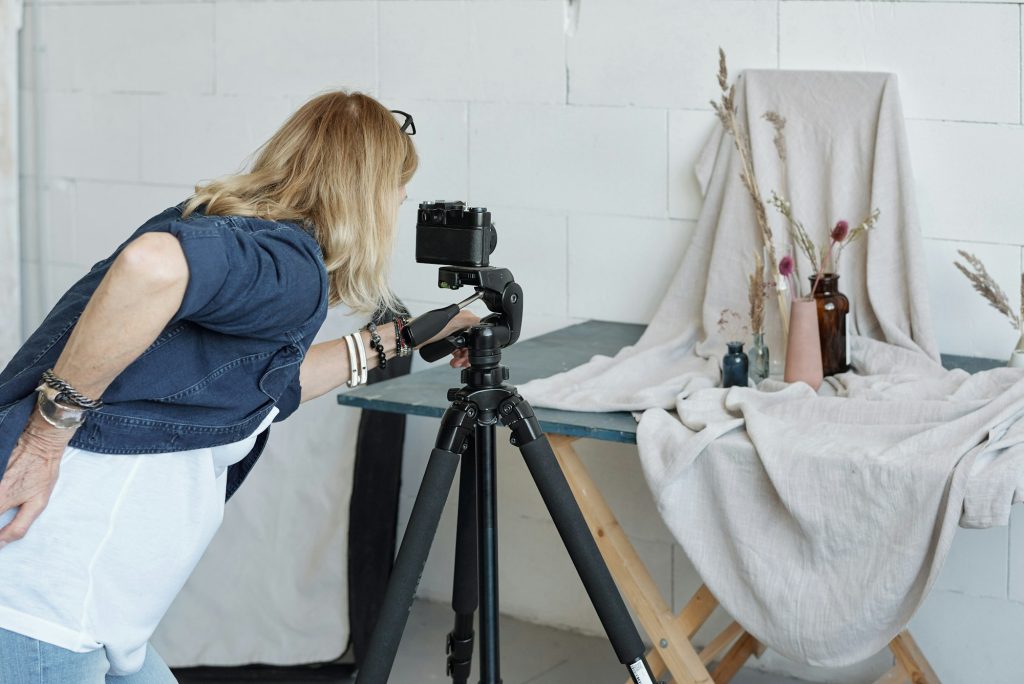 Photographing vase composition in studio