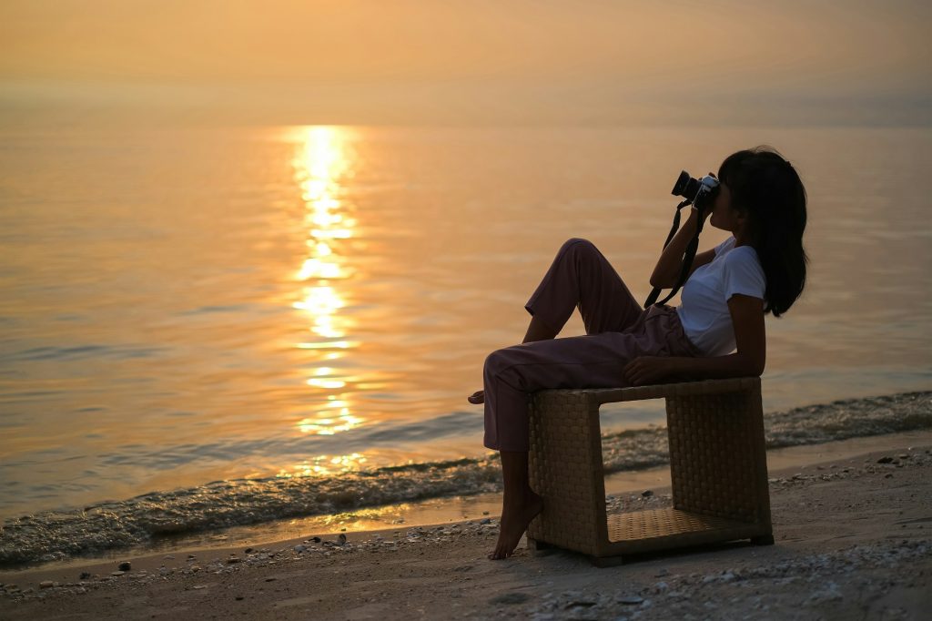 Sea woman concept. Silhouette image of woman photograph