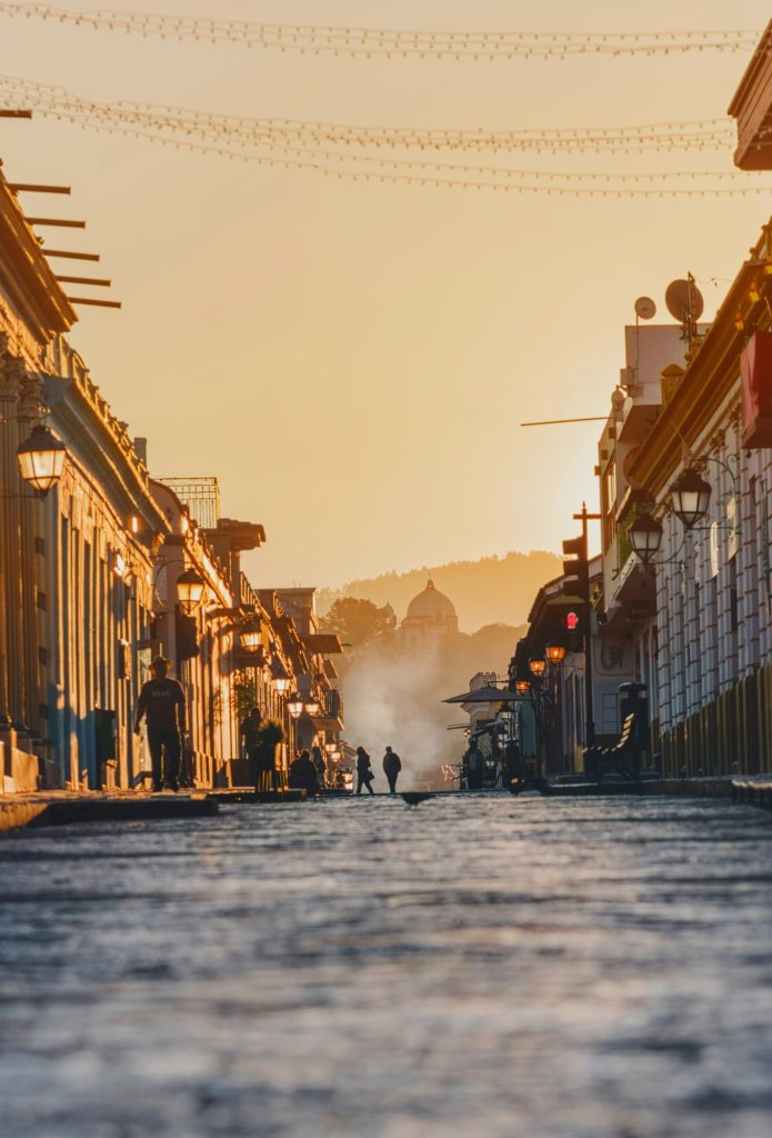 Street in the sunrise