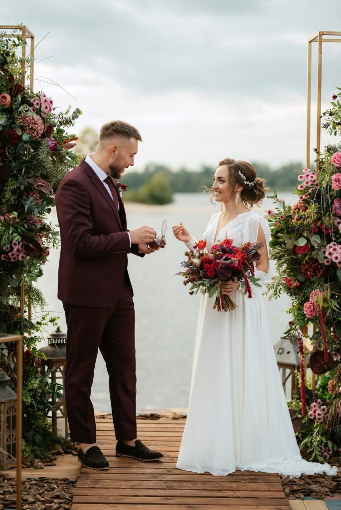 wedding ceremony of the newlyweds on the pier